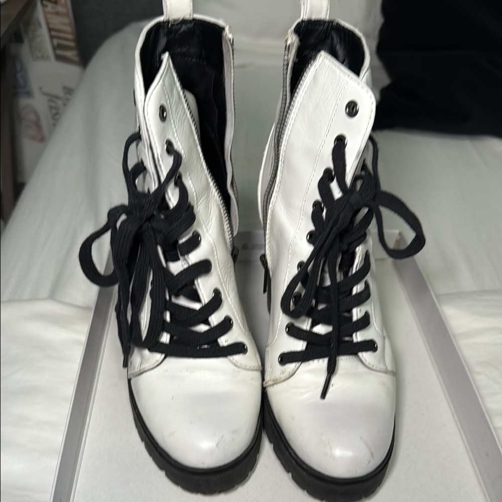 Women's White Lace-Up Boots